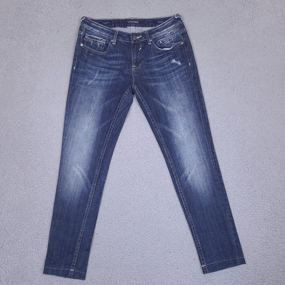 Vigoss Jeans Womens Size 28 x 26.5 Blue Jagger Skinny Distressed Stretch Denim
